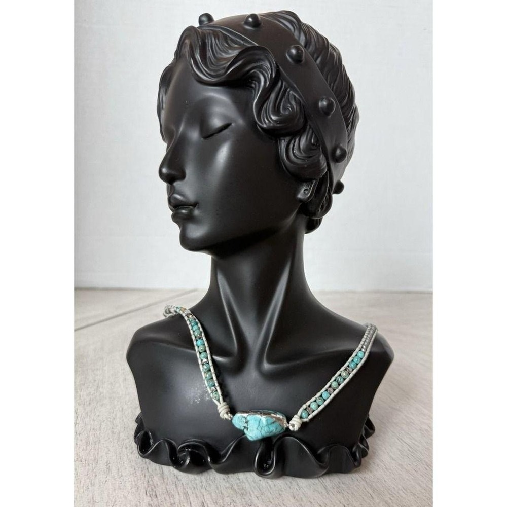 Bohemian Turquoise Nugget Beaded Wrap Necklace Leather Cord Statement Boho